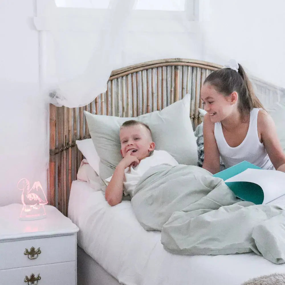 children playing with night light dinosaur